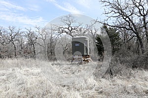 Deer hunting stand in woods