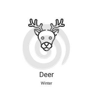 deer icon vector from winter collection. Thin line deer outline icon vector illustration. Linear symbol for use on web and mobile