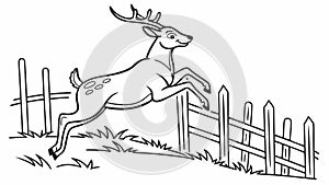 Deer Jumping Over Fence Wildlife Countryside Scene Vector Sketch, vector design Generative AI photo