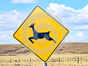 deer jumping sign in Patagonia at the street