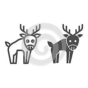 Deer line and solid icon. Horned wild forest animal silhouette. Animals vector design concept, outline style pictogram photo
