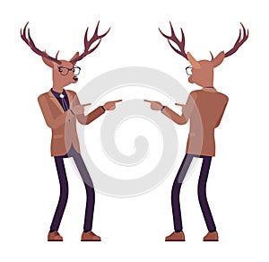 Deer man, mister moose, animal head human hey you pose