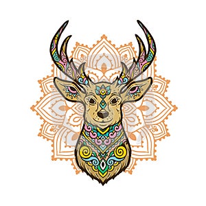 Deer mandala. Animal Vector illustration