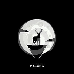 Deer in the moon shape logo design template. Design elements for logo, label, emblem, sign. Vector illustration - Vector