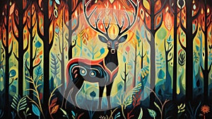 Deer painting, North American Indigenous stye