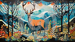 Deer painting, North American Indigenous stye