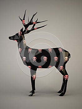 Deer with a pink skull pattern on gray background