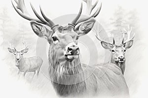 Deer portrait in pencil sketch, generative ai