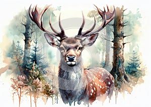 Deer portrait, watercolor