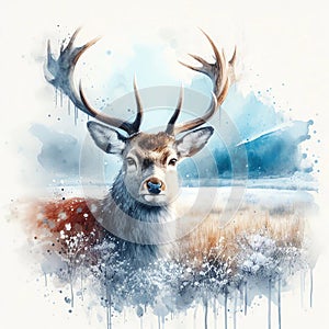Deer portrait, watercolor