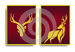 Deer Poster Design, Elegant and Luxurious Design. Gold color with red background