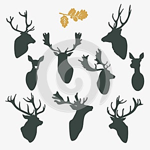 Deer silhouette busts set photo