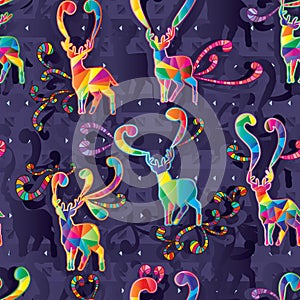 Deer silhouette colorful seamless pattern
