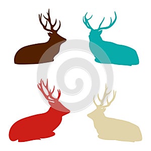 Deer silhouettes set. Hand drawn isolated vintage illustration. Vector illustration isolated on white background