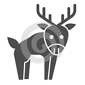 Deer solid icon. Horned wild forest animal silhouette. Animals vector design concept, glyph style pictogram on white photo