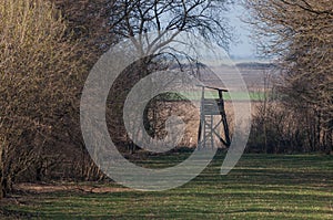 Deer stand used by hunters in springtime