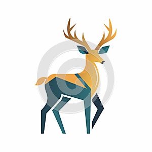 A deer standing with antlers on its head in a natural setting, Abstract geometric representation of a bird in a minimalist style