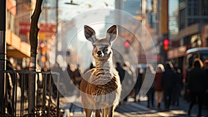 Deer Standing on the Side of a Street