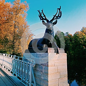 Deer statue on a bridge