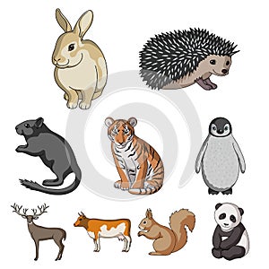 Deer, tiger, cow, cat, rooster, owl and other animal species.Animals set collection icons in cartoon style vector symbol