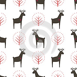Deer with tree seamless pattern.