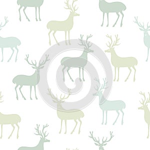 Deer. Vector color green image seamless pattern.