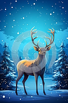 Deer in the winter forest. illustration for your design.