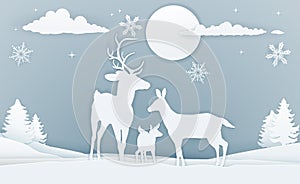 Deer Winter Scene Paper Art