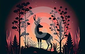 Deer and wolf sunrise background. Generative AI