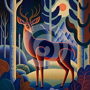 Deer in the woods. Painting