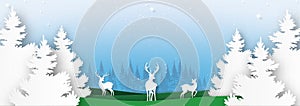 Deers family in the wild of winter season landscape and merry christmas concept