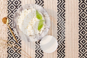 Defatted sour milk cheese, cottage cheese. Diet food, ukrainian food