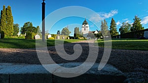 Low angle view church in the picturesque town Rattvik in Sweden photo