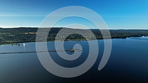 High angle view above blue Siljan Lake and the town Rattvik photo