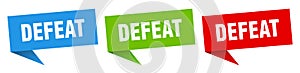 defeat banner. defeat speech bubble label set.