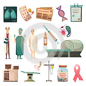 Defeat Cancer Orthogonal Icons Set