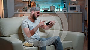 Defeat man playing games on television during online competition