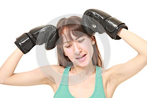 Defeated female boxer