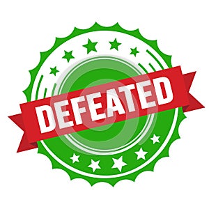 DEFEATED text on red green ribbon stamp