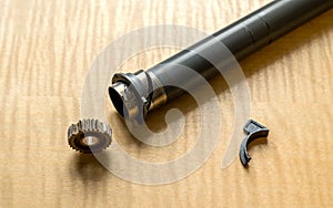 defective parts, broken gear, shaft and bearing from printer