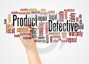 Defective Product word cloud and hand with marker concept