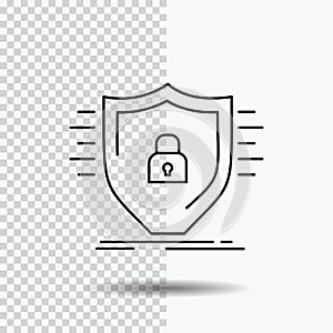 Defence, firewall, protection, safety, shield Line Icon on Transparent Background. Black Icon Vector Illustration