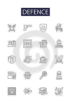 Defence line vector icons and signs. safeguard, protect, fortify, secure, ward, buttress, barricade, buffer outline photo