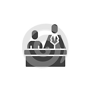 Defendant with lawyer vector icon photo