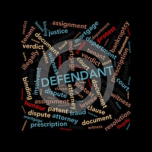 Defendant word cloud on white