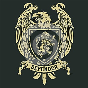 Defender Eagle Coat of arm crest logo design template