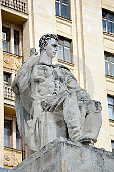 Defender of the Motherland. Sculpture of Soldier with Machine Gun