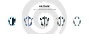 Defense icon in different style vector illustration. two colored and black defense vector icons designed in filled, outline, line