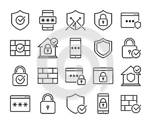 Defense icons. Defense and Security line icon set. Vector illustration. Editable stroke.