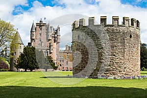 Defense turret with Glamis castle in background